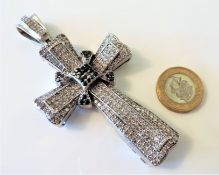 Unique Vintage Designer Oversized Gemstone Cross Pendant 48 grams Sterling Silver