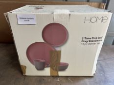 Home Two Tone 16 Piece Dinner Set - Pink & Grey. RRP £69.99 Grade U