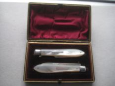 Rare Victorian Cased Mother Of Pearl Hafted Silver Bladed Folding Fruit Knife & Fork