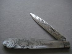 Victorian Mother Of Pearl Hafted Silver Fruit Knife