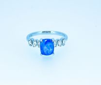 GIA Certified 2.56ct Blue Clean VS Untreated Sapphire & Diamonds Ring