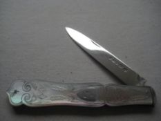 Victorian Mother Of Pearl Hafted Silver Bladed Fruit Knife