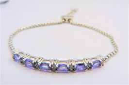 Sterling Silve 2ct Tanzanite & Diamond Friendship Tennis Bracelet New with Gift Box.