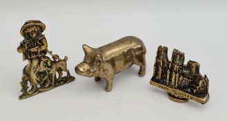 Antique Brass Pig and Candle Holders Rural Scene and York Minster
