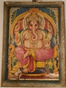 Vintage Religious Print Hindu God Ganesh Framed