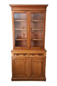 Edwardian Light Oak Bookcase on Cupboard