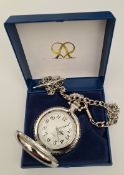 Fob Watch Silver Coloured Quartz With Fob Chain