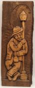 Vintage Carved Wooden Panel Drunk on Lamp Post