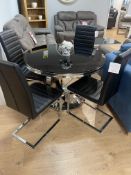 Brand New Boxed Phillip Black Glass Round Dining Table Plus 4 Chairs