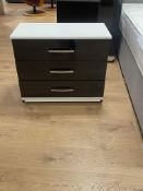 Brand New 3 Drawer Bedside Cabinet Fully Assembled In White/Black Gloss
