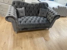 Brand New Boxed 2 Seater Dior Chesterfield Sofa In Luxury Plush Velvet Grey Fabric