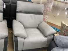 Brand New Boxed Vermont Electric Reclining Arm Chair In Two Tone Grey Microfibre Suede Fabric