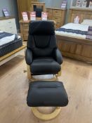 Brand New Boxed Livia Black Reclining Arm Chair Including Footstool