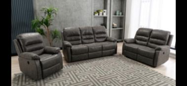 Brand New Boxed 3 Seater Cartier Electric Reclining Sofa In Grey Fabric