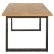 (P) RRP £250. Skelby Herringbone Oak Dining Table (SKU: 568964). (H75x W150x D90cm). Lot Has Bag Of