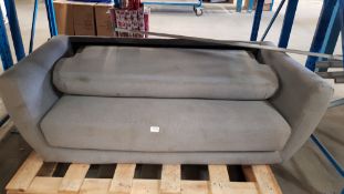 (6J) Grey 2 Seater Sofa With Foldable Back. (W150x D70x H40cm Approx). Unit Has Warehouse Marks. (P