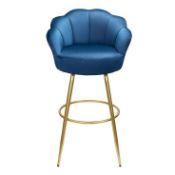 (5J) RRP £95. Sophia Bar Stool Navy. Velvet Upholstery. Gold Powder Coat Finish. (H106x W55x D53cm)