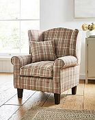 (5I) RRP £199. Checked Fabric & Wood Armchair With 2x Cushion. (W72x D70x H90cm Approx).