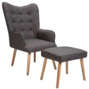 (5L) RRP £150. Leon Chair & Footstool Grey. Wing Backed Armchair With Matching Footstool. Grey Fabr