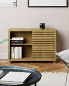 (P) RRP £100. Living Elements Furniture Sideboard With Sliding Doors Mango Oak (SKU: 603185). (H88.