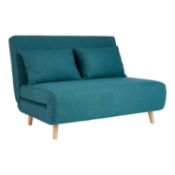 (P) RRP £250. Freya Folding 2 Seater Sofa Bed Teal. Wooden Frame With Solid Beech Wood Legs With 2x