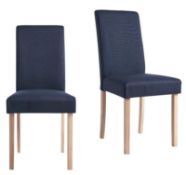 (2K) RRP £65. 2x Marcy Dining Chairs Midnight. Fabric Cover, Solid Rubberwood Legs. (H96x W44.5x D5