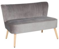 (2H) RRP £135. The Cocktail Sofa Grey. 2 Seater Sofa. Solid Wood Legs, Velvet Fabric. (H71x W110x
