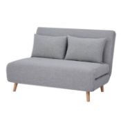 (P) RRP £250. Freya Folding 2 Seater Sofa Bed Light Grey. Wooden Frame With Solid Beech Wood Legs.