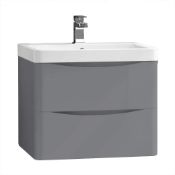 (5E) 2x Bathroom Furniture Items. 1x 2 Drawer Hung Cabinet 60cm Gloss Grey (Main Body Only – No Sin