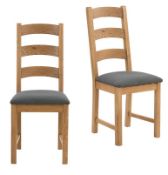 (5K) 2x Wooden Dining Chairs With Grey Fabric Seat. (Both Units Appear As New).