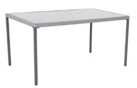 (P) Bambrick Rectangular Table. Powder Coated Steel Frame. Hand Woven Synthetic Rattan. Toughened G
