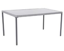 (2I) Bambrick Rectangular Table. Powder Coated Steel Frame. Hand Woven Synthetic Rattan. Toughened