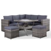 Alford Mixed Grey Wicker Corner Sofa Set with Dining Table and Stools