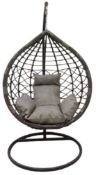Single Grey Wicker Swing Chair with Grey Cushion insert