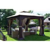Brand New Boxed 3m x 3m Rattan Gazebo with Drapes