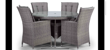 Brand New Boxed Grey Rattan Aluminium Round Table and 4 Chairs
