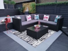 Carfin Black Wicker Corner Sofa Set with Coffee Table and Storage