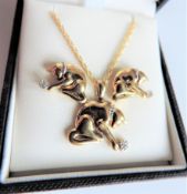 Gold on Sterling Silver Diamond Cat Pendant & Earrings Set