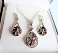 Sterling Silver Multi Gemstone Necklace and Earrings Set