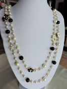 28 inch Pearl and Enamel Necklace
