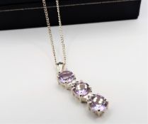 Sterling Silver 1.2cts Rose de France Amethyst Pendant Necklace New with Gift Pouch