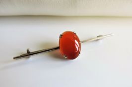 Vintage Sterling Silver Carnelian Bar Brooch