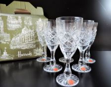Set 6 Vintage English Cut Crystal Wine Glasses from Harrods 18cm Tall c. 1970's New Unused