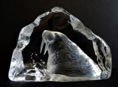 Large Mats Jonasson Walrus Paperweight Sculpture 15cm Wide.