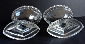 Pair circa 1820 Georgian Navette Cut Glass Salts