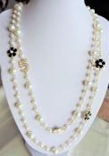 28 inch Pearl and Enamel Necklace