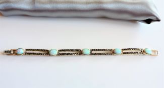 Vintage Art Deco Sterling Silver Opal & Marcasite Bracelet