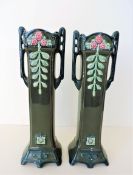 Art Nouveau Secessionist pair of Eichwald majolica vases c.1905