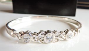 Sterling Silver 2ct White Topaz Bangle New with Gift Box