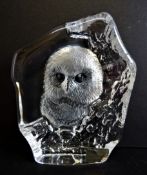 Mats Jonasson Owl Paperweight Sculpture (13cm) High